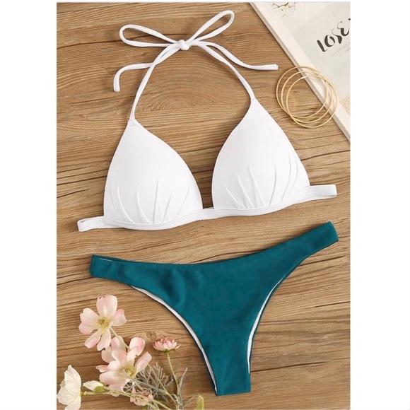 ROMWE Other - ROMWE Ruched Halter Top Bikini Hipster Set L